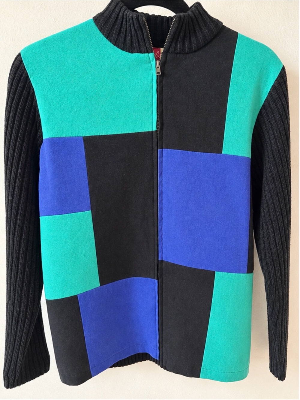 VTG JM Collection Y2K Colorblock Jacket Sweater Medium, Whimsigoth Ribbed Zip Fr